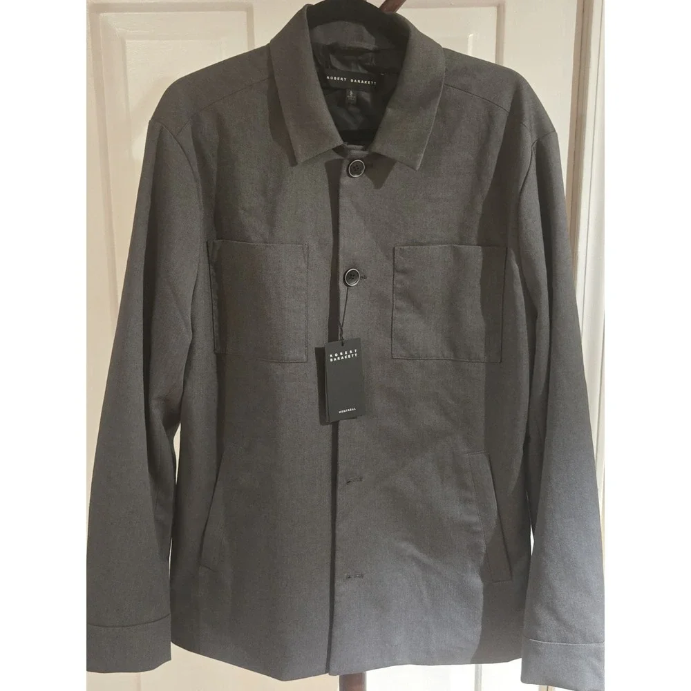 Robert Barakett Corsa Shirt Jacket Mens Large Gray Herringbone NWT RB323347